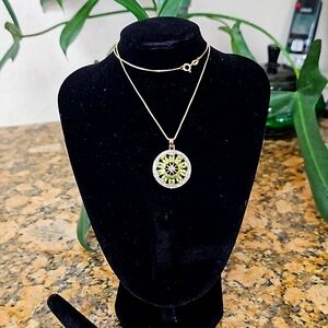 Peridot and diamond rhodium plated sterling silver necklace